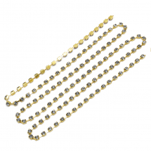 Taśma Łańcuszek Ozdobny z Cyrkoniami, Klasa A, Złoty/Czarny Diament, 3.5mm, około 240szt/1.5m (13WB20909)