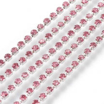 Taśma Łańcuszek Ozdobny z Cyrkoniami, Klasa A, Srebrny/Różowy, 2.6mm, około 240szt/1.1m (13WB20912)