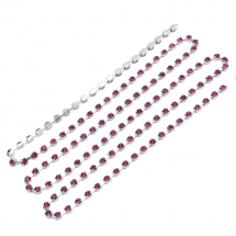 Taśma Łańcuszek Ozdobny z Cyrkoniami, Klasa A, Srebrny/Różowy, 2.8mm, około 285szt/1.5m (13WB20916)