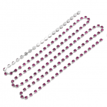 Taśma Łańcuszek Ozdobny z Cyrkoniami, Klasa A, Srebrny/Róża, 2.6mm około 240szt/1.1m (13WB20917)