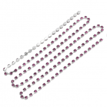 Taśma Łańcuszek Ozdobny z Cyrkoniami, Klasa A, Srebrny/Różowy, 2mm, około 360szt/1.1m (13WB20918)