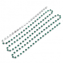 Taśma Łańcuszek Ozdobny, z Cyrkoniami, Klasa A, Srebrny/Szmaragdowy, 2.6mm, około 240szt/1.1m (13WB20920)