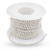 Taśma Łańcuszek Ozdobny z Cyrkoniami, Srebrny/Kryształ, 2.3mm, około 9m/szpula (13WB20937)