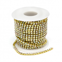 Taśma Łańcuszek Ozdobny z Cyrkoniami, Niepowlekany/Kryształ AB, 3mm, około 9m/szpula (13WB20942)