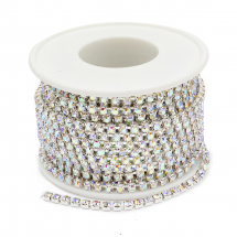 Taśma Łańcuszek Ozdobny z Cyrkoniami, Srebrny/Kryształ AB, 2.8mm, około 9m/szpula (13WB20943)