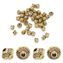 Koraliki Dystansowe, Styl Tybetański, Stopowy Biżuterii, Antyczny Złoty, 5.4x6.3mm, otwor 1mm, 40szt (13WB21065)