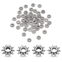 Koraliki Dystansowe, Styl Tybetański, Stop Biżuterii, Kwiatek, Srebro, 9x3mm, otwor 2.5mm, 50szt (13WB21082)