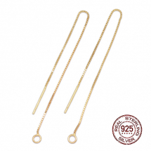 Srebro 925 Baza Sztyfty do Kolczyków z Łańcuszkiem, Pozłacane 18K, 68-70x0.65mm, Otwór: 1-2mm, 1para (13WB21132)