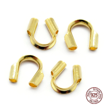 Srebro 925 Zaciski Ochronne do Drutu i Linki, Pozłacane 18K, 4.5x4x1mm, Otwór: 0.6 mm, 4szt (13WB21203)