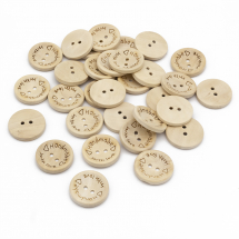 Guziki Drewniane "Handmade with love", do Rękodzieła i Biżuterii, 2-otworowy, Okrągły, Beżowy, 25x4mm, 50szt (13WB21188)