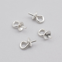 Srebro 925, Uchwyt z Nakladką, pod Koralik z Półotworem, 7x3mm, Pin 0.6mm, Otwór 1.5mm, 4szt (13WB21205)