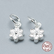 Srebro 925 Zawieszka Wisiorek, Charms, Kwiat z Kółkiem, 8x5x3mm, Otwór: 4mm, 1szt (13WB21572)