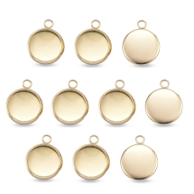 Oprawa Wisiorek pod Kaboszon Płaski okrągły Stal Nierdzewna Złoty 13x10x2mm 10szt (13WB21639)