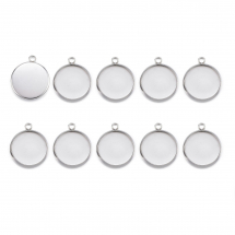 Oprawa Wisiorek, do Rękodzieła i Biżuterii, Stal Nierdzewna, pod Okrągły Kaboszon 12mm, Otwor 1.8mm, 10szt (13WB21647)