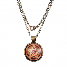 Wisiorek na Łańcuszku Okrągły Metal i Szkło Łańcuszek 45-50cm Wisiorek 27mm Kolor: Bronze 1szt (13WB21779)