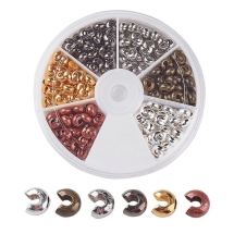Zestaw Koraliki Osłonki Zaciskowe z Mosiądzu, Mix, 5mm, Otwór: 1.5mm, 180~207szt/zestaw (13WB22548)