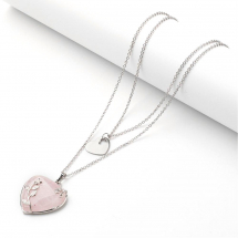 Naszyjnik Łańcuszek Dwuwarstwowy z Wisiorkiem Serce, Medyczna Stal Nierdzewna i Kwarc Różowy, 40.3cm, 1szt (13WB22631)