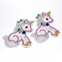 Naszywka Naprasowanka Termiczna z Cekinami Jednorożec 135x120x1.5mm Kolor: Kremowo-biały 2szt (13WB23457)