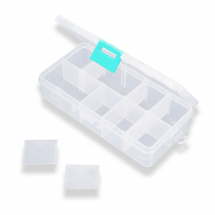 Pojemnik na Koraliki, Plastik, Biały, Prostokątny, 10 Przegródek, 13.5x7x3cm, 1szt (13WB23490)