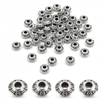 Намистини-Роздільники, Біжутерний Сплав, Рондель, Колір: Античне Срібло, Розмір: 6.5х3.5мм, Отвір 2мм, (5WB4060)