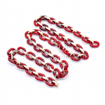 Ланцюг Акрилова ручної роботи, Овал, Імітація натурального Каменя, Колір: Червоний, Пластик CCB з Покриттям Кольори Рожевого Золота, Ланка: 23.5x17.5x4.5мм і 18.5x11.5x4.5мм, 1м / нитка, (13WB23699)