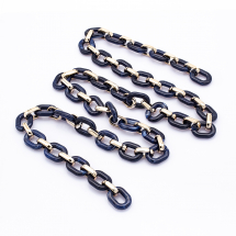 Ланцюг Акриловий ручної роботи, Овал, Імітація натурального Каменя, Колір: Темно-синій, Пластик CCB з Покриттям Кольори Рожевого Золота, Ланка: 23.5x17.5x4.5мм і 18.5x11.5x4.5мм, 1м / нитка, (13WB23700)