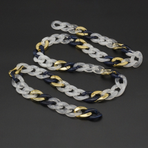 Ланцюг Акриловий ручної роботи, Прозорий, Плетіння Твіст, Колір: Синій, Ланка: 29 ~ 29.5x20.5 ~ 21x6мм, 1м / нитка, (13WB23727)