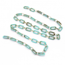 Ланцюг Акрилова ручної роботи, Імітація натурального Каменя, Овальний, з алюмінієвого Ланками, Колір: Бірюзовий, Ланка: 20.5x10.5x3мм і 15х8х1.5мм, 1м / нитка, (13WB23737)