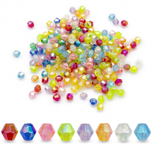 Koraliki Akrylowe, Fasetowane Biconus , Tęczowy, Mix, 4x4mm, Otwór: 1mm, około 800szt/25g (13WB23925)