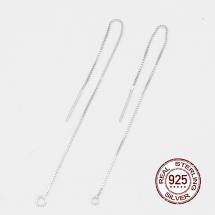 Srebro 925 Rodowane Baza Sztyfty do Kolczyków z Łańcuszkiem, 68-70x0.65mm, Otwór 1-2mm, 1para (13WB24080)
