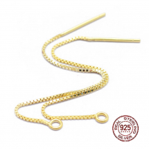 Srebro 925 Baza Sztyfty do Kolczyków z Łańcuszkiem, Pozłacane 18K, 70-72x0.6mm, Otwór: 1.5mm, 1para (13WB24081)