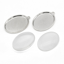 Zestaw Baza Zawieszka pod Kaboszon Owalny, Stop Metalowy 48x34mm Kolor: Antyczne Srebro 2zestawy/set (13WB24667)