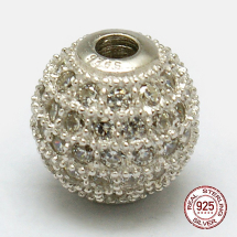 Srebro 925 Koraliki Okrągłe z Cyrkonia, 6mm, Otwór 1mm, 1szt (13WB24760)