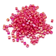 Намистини Акрилові, АВ колір, Кубики, Колір: Темно-Рожевий, Розмір: 4х4мм, Отвір 1мм, близько 400шт/25г, (13WB24764)