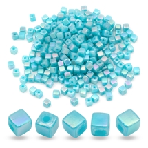 Намистини Акрилові Кубики АВ-колір, Бірюза, 4х4мм, Отвір 1мм, близько 400шт/25г, (13WB24765)