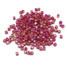 Намистини Акрилові, АВ колір, Кубики, Колір: Індійський Червоний, Розмір: 4х4мм, Отвір 1мм, близько 400шт/25г, (13WB24766)