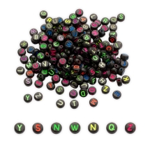 Koraliki Akrylowe Kraft Styl, Litery, Płaskie Okrągłe, Kolor: Mix, 6-7x3.5-4mm, okolo 175szt / 25g (13WB24796)