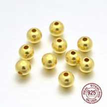 Srebro 925 Koraliki Okrągły, Pozłacane 24K, 3mm, Otwór 1mm, 5szt (13WB24772)