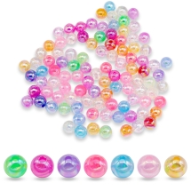 Koraliki Plastikowe z Tęczową Powłoką, Przezroczyste, Okrągłe, Mix, 8mm 100 szt/25g (13WB24876)