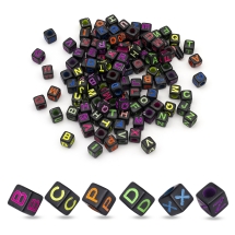 Koraliki Akrylowe Nieprzezroczyste, Otwór Poziomy, Kostka, Litery, Mix, 6x6x6mm, około 320szt/50g (13WB24895)