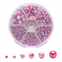 Перли Намистини Акрилові, Глянцеві, Круглі, Без Отвору, Колір: Рожевий, Набір: 80х20мм, Розміри Намистин: 2.5мм/3мм/4мм/5мм/6мм/8мм, 1250шт/набір, (13WB24902)