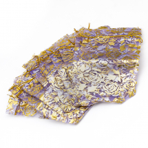 Woreczek Podarunkowy, Organza, Kwiatowy Wzór, Przezroczysty, Liliowy, 15x10cm, 10szt (13WB24933)