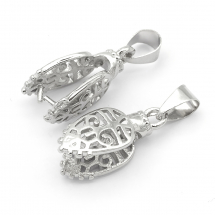 Uchwyty do Zawieszek, Mosiądz, Liść, Platyna, Rozmiar: 18.5mm, Pin: 1mm, Długość: 3.5mm, Otwór 5x4mm, 2szt (13WB25190)