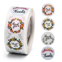 Naklejki Nalepki "Thank You" Papier Kraft, 25mm, Kolor: Wielokolorowe, 500szt/szpula (13WB25215)