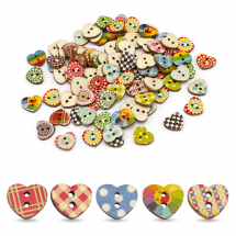 Guziki Drewniane, Serce, 13x15x2.5mm, Mix Kolorów, 100szt (13WB25232)