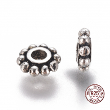 Срібло 925 Тайське Стерлінгове Намистини-Розділювачі Круглі Плоскі, Античне Срібло, 5х1.5мм, Отвір 1.6мм, (13WB25248)