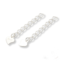Srebro 925, Łańcuszek Przedłużający z Zawieszką Serce, Końcówki, 32mm, Serce: 6.5x5.5mm, 1szt (13WB25304)