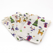 Подарунковий Мішечок з Полікоттону з Куліською та Принтом, Бежевий, 14х10см, (13WB25294)