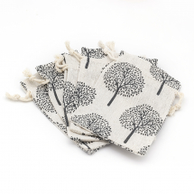 Woreczek Podarunkowy, Rogożka, z Wzorem Drzewa Życia, Kolor: Jasnoszary, 14-14.4x10-10.2cm, 5szt (13WB25311)