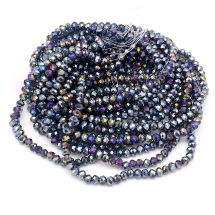 Намистини Гальваніка Скло АВ-Колір, Грані, Рондель, Колір: Морський Синій, 6х5мм, Отвір 1мм, близько 92-94шт/40-42см/нитка, (13WB25423)